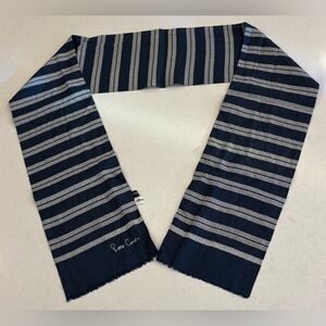 Pierre Cardin Vintage Navy Blue & White Striped Silk Scarf - Unisex